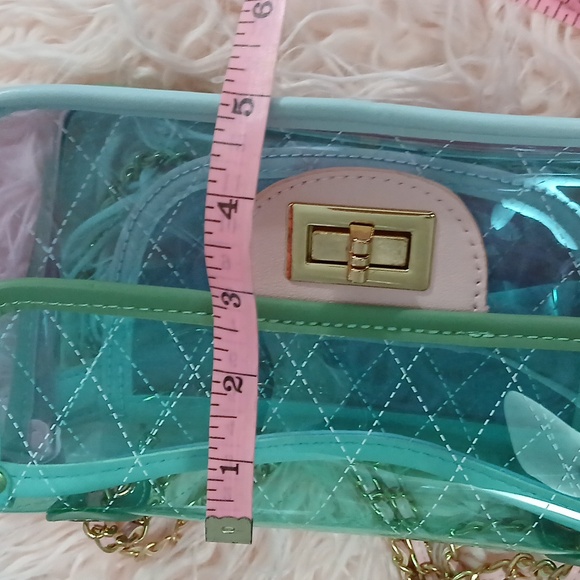 Stylish Transparent Quilted Bag - Blue, Green and Pink - Picture 8 of 8